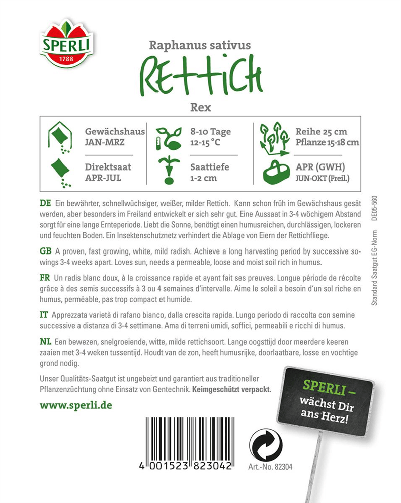 Rettich 'Rex' - Sperli - Pflanzen > Saatgut > Gemüsesamen > Rettichsamen - DerGartenmarkt.de shop.dergartenmarkt.de