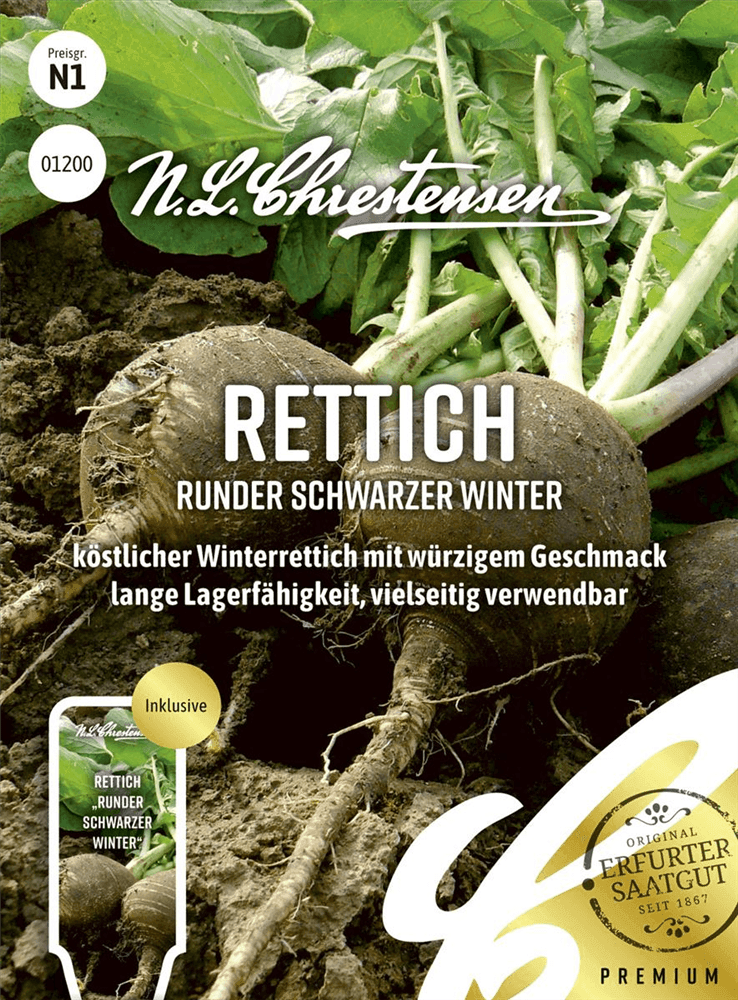 Rettichsamen 'Runder Schwarzer Winter' - Chrestensen - Pflanzen > Saatgut > Gemüsesamen > Rettichsamen - DerGartenmarkt.de shop.dergartenmarkt.de