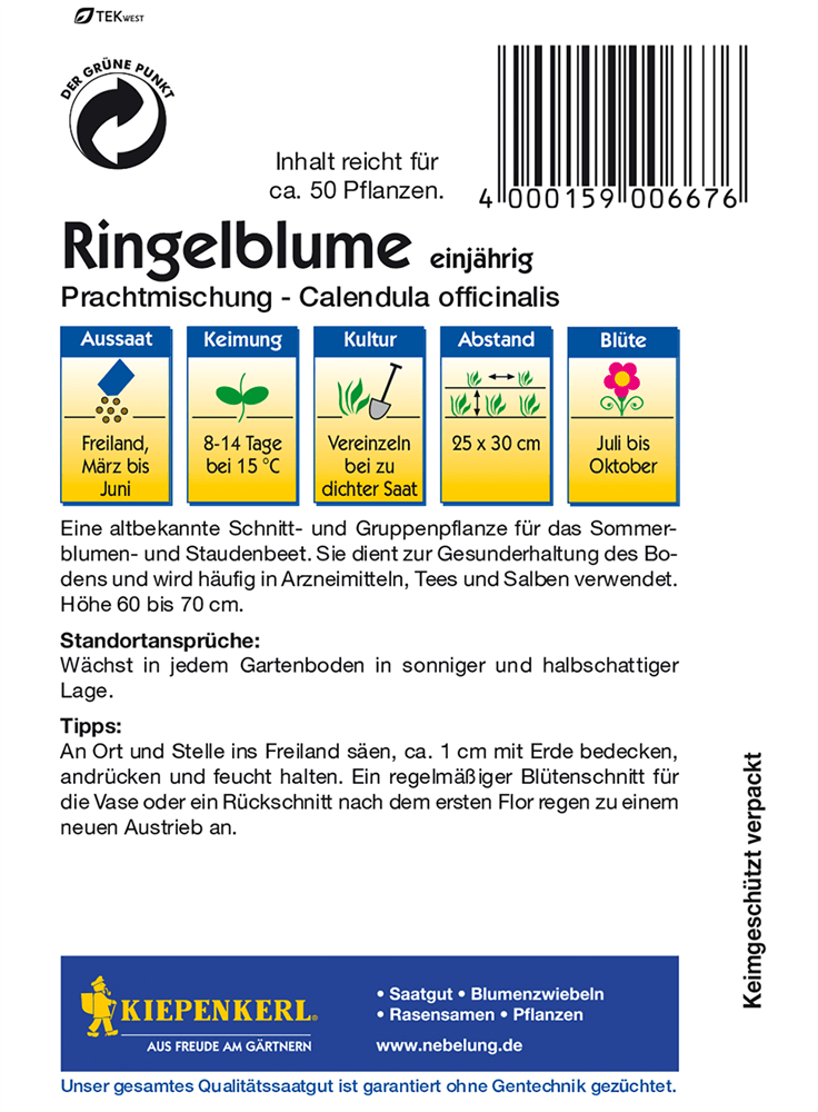 Ringelblume 'Prachtmischung' - Kiepenkerl - Pflanzen > Saatgut > Blumensamen - DerGartenmarkt.de shop.dergartenmarkt.de