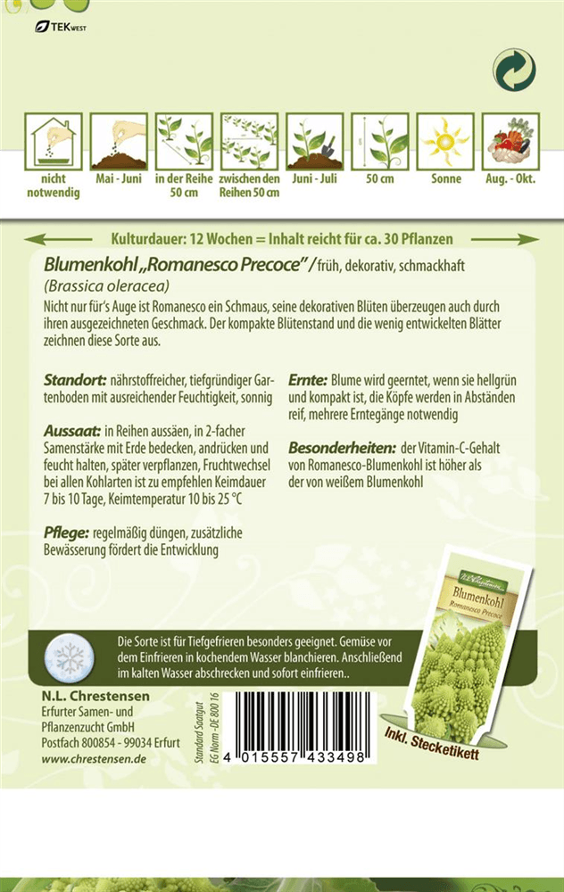 Romanescosamen 'Precoce' - Chrestensen - Pflanzen > Saatgut > Gemüsesamen > Kohlsamen - DerGartenmarkt.de shop.dergartenmarkt.de