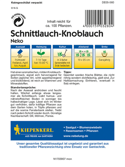 Schnittknoblauch 'Neko' - Kiepenkerl - Pflanzen > Saatgut > Kräutersamen > Schnittlauchsamen - DerGartenmarkt.de shop.dergartenmarkt.de