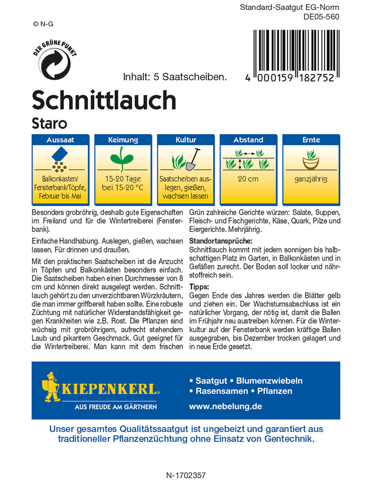 Schnittlauch 'Staro' - Kiepenkerl - Pflanzen > Saatgut > Kräutersamen > Schnittlauchsamen - DerGartenmarkt.de shop.dergartenmarkt.de