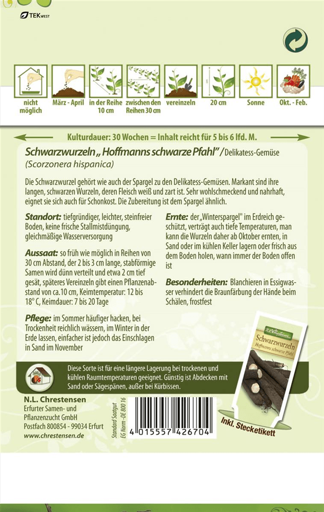 Schwarzwurzelsamen 'Hoffmanns schwarze Pfahl' - Chrestensen - Pflanzen > Saatgut > Gemüsesamen - DerGartenmarkt.de shop.dergartenmarkt.de