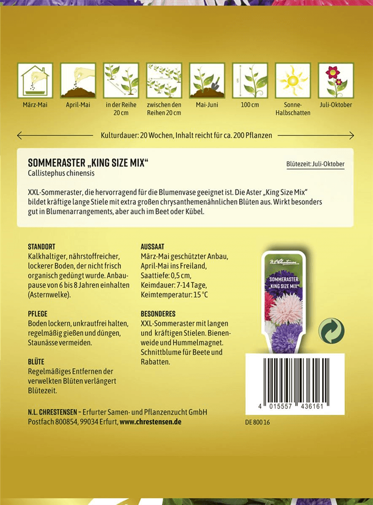 Sommerastersamen 'King Size Mix' - Chrestensen - Pflanzen > Saatgut > Blumensamen > Blumensamen, einjährig - DerGartenmarkt.de shop.dergartenmarkt.de