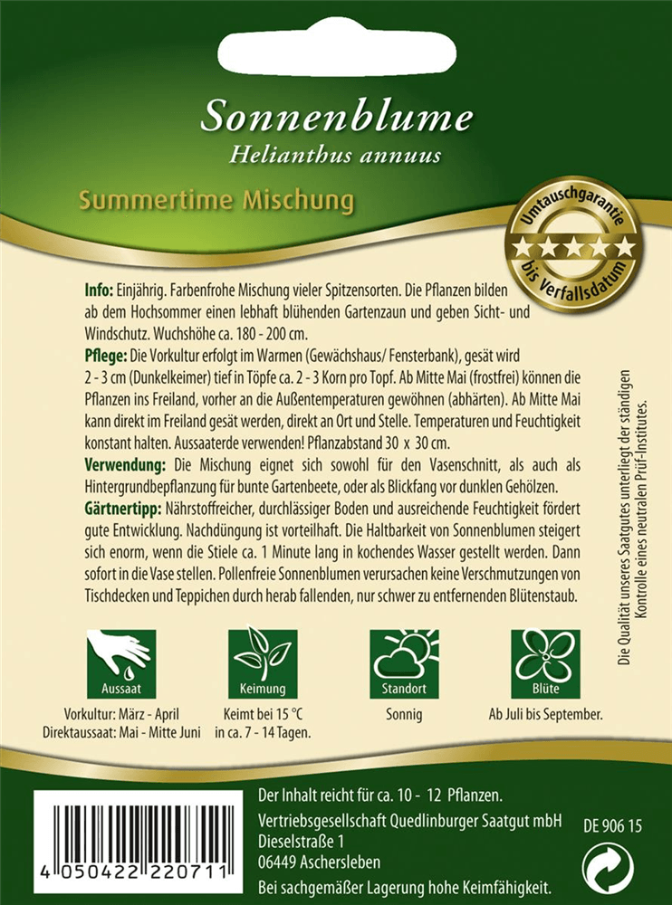 Sonnenblumensamen 'Summertime Mix' - Quedlinburger Saatgut - Pflanzen > Saatgut > Blumensamen > Blumensamen, einjährig - DerGartenmarkt.de shop.dergartenmarkt.de
