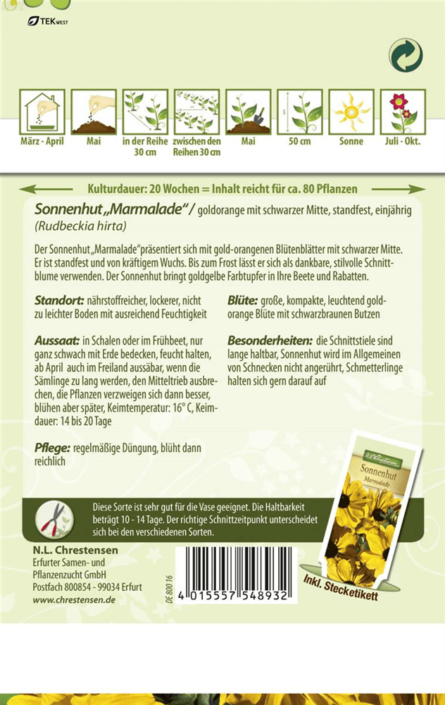 Sonnenhutsamen 'Marmalade' - Chrestensen - Pflanzen > Saatgut > Blumensamen > Blumensamen, mehrjährig - DerGartenmarkt.de shop.dergartenmarkt.de