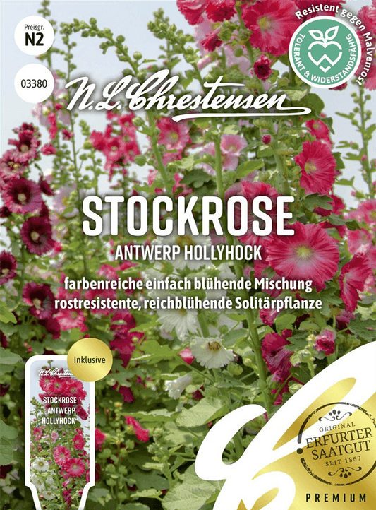 Stockrosensamen 'Antwerp Hollyhock' - Chrestensen - Pflanzen > Saatgut > Blumensamen > Blumensamen, mehrjährig - DerGartenmarkt.de shop.dergartenmarkt.de