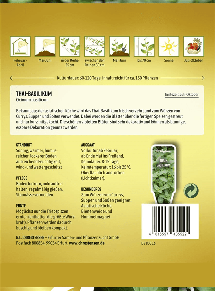 Thai-Basilikum-Samen - Chrestensen - Pflanzen > Saatgut > Kräutersamen > Basilikumsamen - DerGartenmarkt.de shop.dergartenmarkt.de