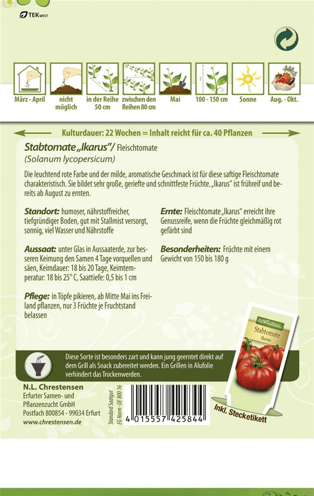 Tomatensamen 'Ikarus' - Chrestensen - Pflanzen > Saatgut > Gemüsesamen > Tomatensamen - DerGartenmarkt.de shop.dergartenmarkt.de