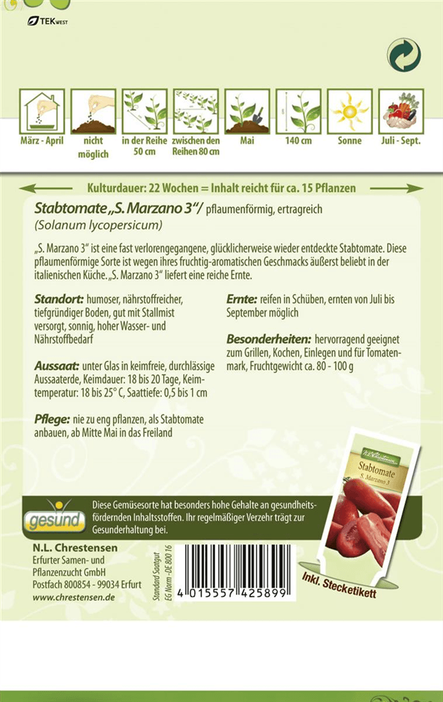 Tomatensamen 'San Marzano' - Chrestensen - Pflanzen > Saatgut > Gemüsesamen > Tomatensamen - DerGartenmarkt.de shop.dergartenmarkt.de