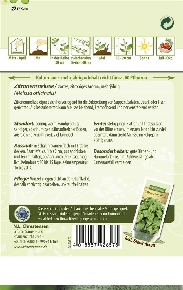 Zitronen-Melissensamen - Chrestensen - Pflanzen > Saatgut > Kräutersamen - DerGartenmarkt.de shop.dergartenmarkt.de