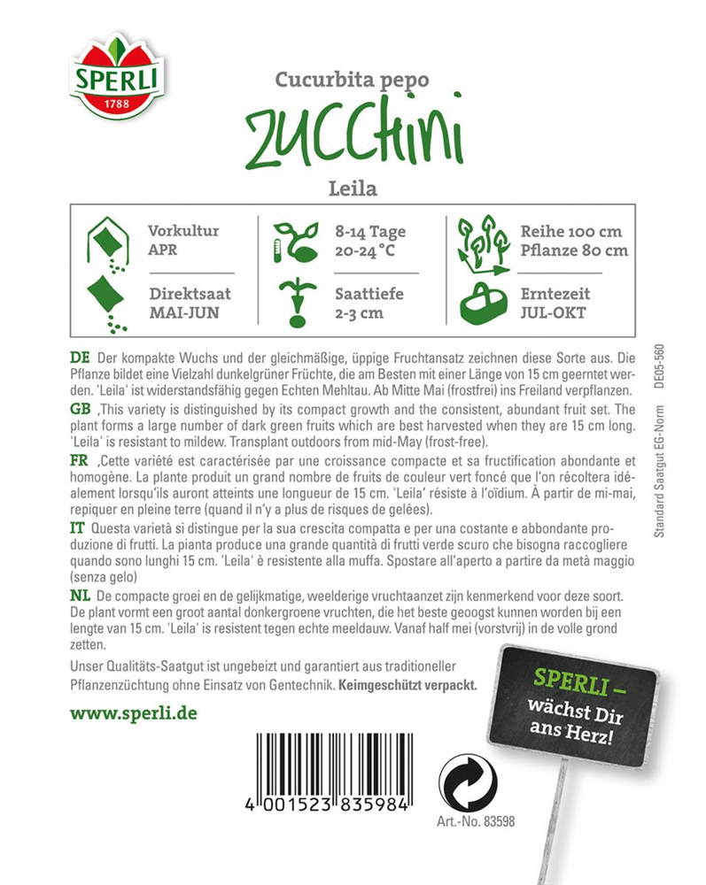 Zucchini 'Leila F1' - Sperli - Pflanzen > Saatgut > Gemüsesamen > Zucchinisamen - DerGartenmarkt.de shop.dergartenmarkt.de