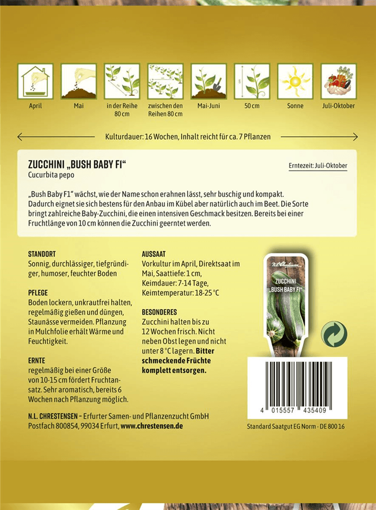Zucchinisamen 'Bush Baby' - Chrestensen - Pflanzen > Saatgut > Gemüsesamen > Zucchinisamen - DerGartenmarkt.de shop.dergartenmarkt.de