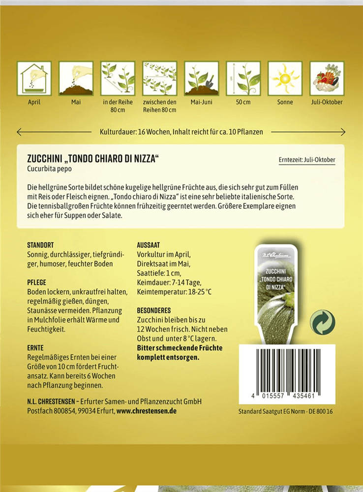 Zucchinisamen 'Tondo chiaro di Nizza' - Chrestensen - Pflanzen > Saatgut > Gemüsesamen > Zucchinisamen - DerGartenmarkt.de shop.dergartenmarkt.de