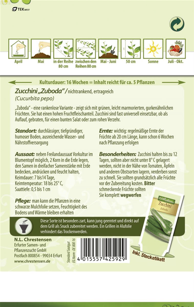 Zucchinisamen 'Zuboda' - Chrestensen - Pflanzen > Saatgut > Gemüsesamen > Zucchinisamen - DerGartenmarkt.de shop.dergartenmarkt.de